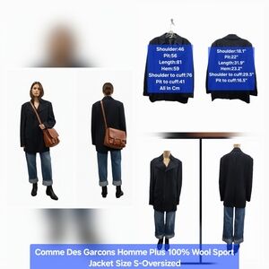 Comme Des Garcons Homme Plus 100% Wool Sport Jacket Size S-Oversized